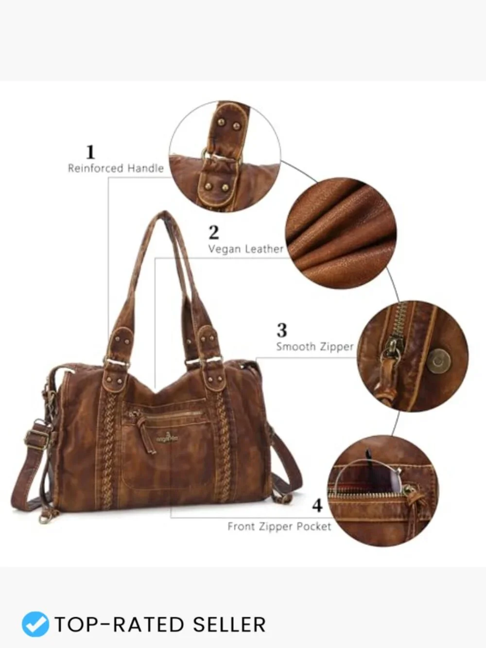 Women Vegan Leather Hobo Satchel Bag Large Tote Shoulder Handbag Retro Work